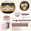 YQER 60 Pack 10oz Mini Cake Pans with Lids, Spoons, Stickers - Disposable Square Brownie Baking Cups - Individual Small Aluminum Foil Loaf Tins for Muffin, Ramekins, Cupcake - Catering, Gift, Pink