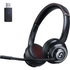 Wireless Headset with Mic for Work, Dual-Mode Bluetooth & 2.4GHz Dongle, 50H Talk Time, Headphone with mic ENC Noise Cancelling fit for Computer/Laptop/Teams, Glasses-Friendly- Black