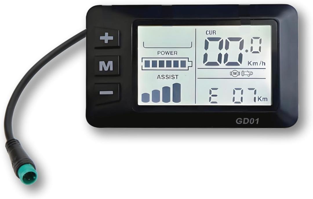 Electric Bike 36V 48V GD01 LCD Display Meter, 5 Pin Waterproof Plug Digital Cycling Computer with Real Time Speed Battery Data Display for 0.9in/22.2mm Handlebar, JN Controller Compatible