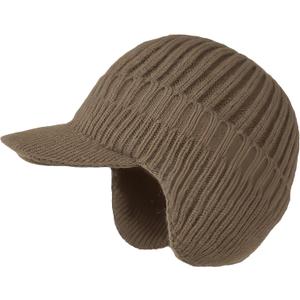JHDESSLY Knit Beanies with Visor & Earflaps for Men and Women, Winter Hats Fleece Lined Hat Stocking Caps Soft Warm Headwear