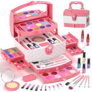 PERRYHOME Kids Makeup Set for Girl 56 Pcs Washable Real Cosmetic, Non-Toxic Frozen Toys Toddler Makeup Kit, 2026 New CPF Sustainable Materials Birthday Gift for 3 4 5 6 7 8 9 10 11 12 Year Old Girls, Frozen Pink