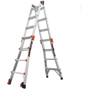 Little Giant Ladders Velocity 17-Ft Folding Multi-Position Ladder, Aluminum, 300 lb Load Capacity, Type 1A Extra Heavy Duty, 18-Ft Reach, with Ratchet Levelers and Wheels (15417-801)