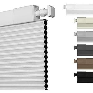 No Drill No Tools Blackout Cellular Shades Cordless Easy Install Honeycomb Blinds Thermal Insulated Noise Reduction Blinds for Indoor Windows, Blackout, 35in, Light Grey