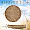 Large 15.7 Inches Rattan Round Serving Tray with Handles Round Braided Bankuan Basket with Handles for Decorative Coffee Table Fruit Bread