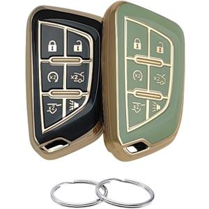 REPROTECTING TPU Key Fob Cover Compatible with Cadillac Escalade Escalade ESV (6 Buttons) (Black/Green)