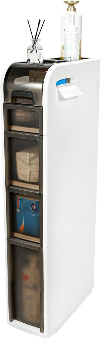 4-Tier Bathroom Floor Cabinet, Narrow Bathroom Storage Cabinet, Mobile and No Installation Required, Perfect for Small Space Laundry Rooms, Toilet Areas, and Living Room Gaps
