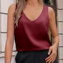 Cicy Bell Womens V Neck Satin Tank Tops Dressy Casual Silk Camisole Blouses Summer Corporate Outfits (Red, S)