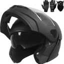 Adult Modular Motorcycle Helmets, DOT Approved Flip up Dual Visor Full Face Helmet for Men Women Moto ATV UTV Snowmobile ADV Four Wheeler Street Bike with Gloves & Mask (X-Large, Black)