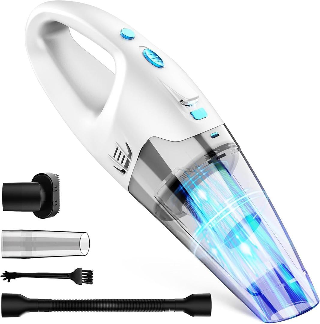 FUOAYOC Handheld Vacuum Cordless,Car Cordless Rechargeable, 6KPA Powerful Suction Hand Held Vacuum with LED Light/Multi Accessories, 1.6lbs Mini Portable Vacuum Cleaner for Home/Car/Office Cleaning