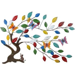 dreamskip Tree of Life Metal Wall Art, 23" Outdoor Large Tree Wall Sculpture with Colorful Leaves and Butteflies, Metal Outdoor Garden Decor for Patio, Fence, Yard, Living Room, Bedroom