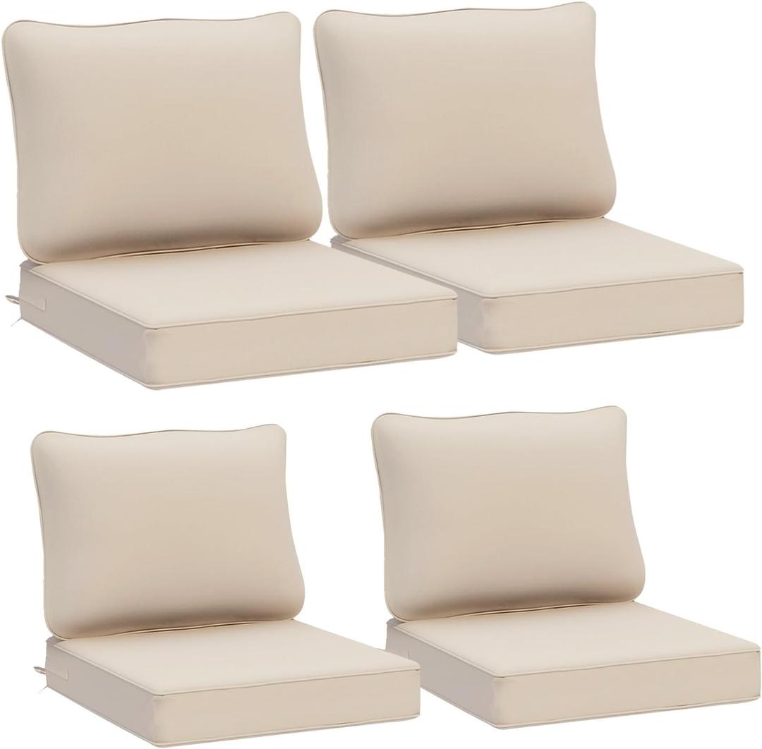 AAAAAcessories Outdoor Deep Seat Cushions, Waterproof, Fade-Resistant Patio Furniture Replacement Cushions, 24" x 24" x 5", Set of 4, Beige (19'' Mid Back-4 Count)