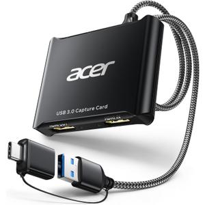 acer USB 3.0 Video Capture Card, HDMI Capture Card for Streaming with 4K Loop-Out & USB A/C | 1080P 60Hz HD | Video Audio Game Capture for PS5/PS4/Switch2/Xbox/Camera/PC/Mac - Black