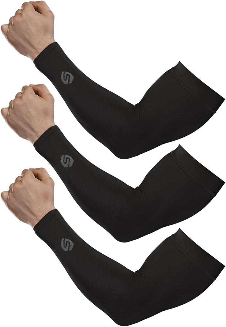 Arm Sleeves for Women, Sun UV Golf Sleeves for Men Protection Cooling Tattoo Cover Up Sleeve for Arm (3 Pairs_black)