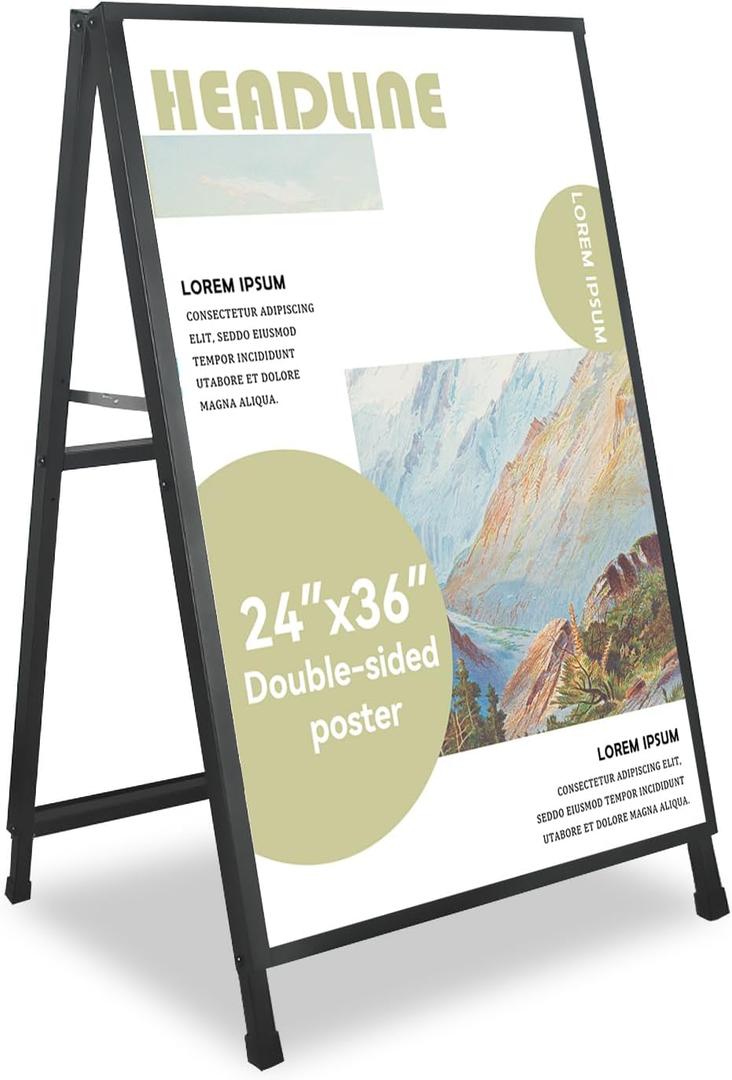 A Frame Sign 24x 36 Inch Heavy Duty Sandwich Board Double-Sided Folding Sign Holder Outdoor Pavement Sign for Businesses Store Signs (Frame only),1PACK