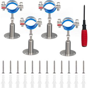 Kodilin 4PCS 304 Stainless Steel Wall Mount Ceiling Mount Pipe Supports,Suitable for OD Pipe 1-1/2"(42-45mm),Adjustable Height 50-100mm,Adjustable Pipe Strap Clamp with Screws