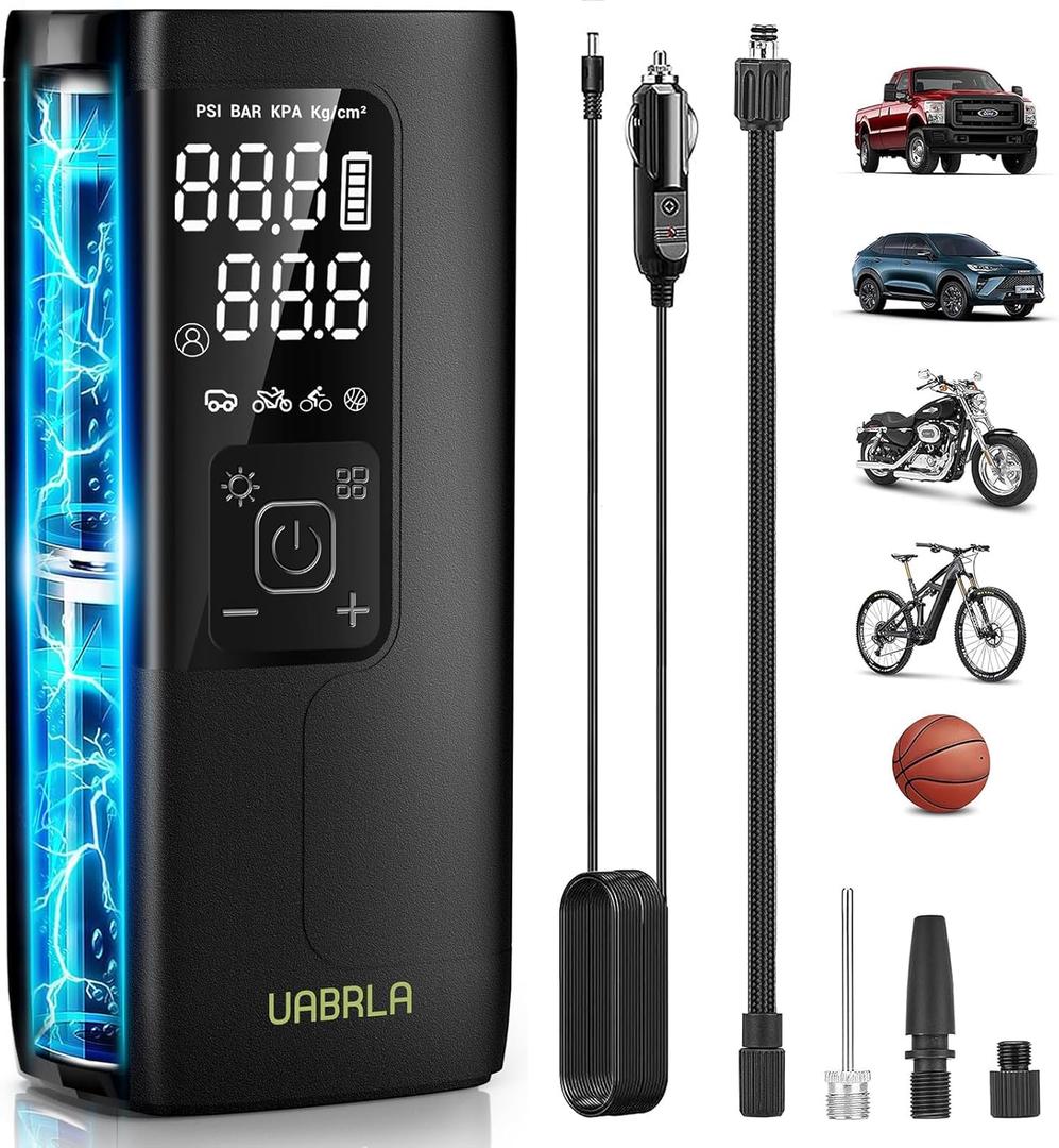 UABRLA Tire Inflator Portable Air Compressor 20000mAh & 12V DC Air Pump for Car, 3X Faster Cordless Tire Pump for Car, Bicycle, Motorcycle, Ball, with Tire Pressure Gauge