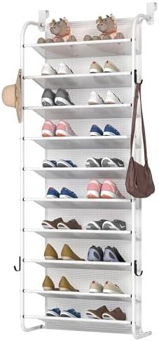 MUOU 10 Tier Shoe rack Hanging Shoe Storage the door shoe rack for Closet Pantry Over The Door Shoe Organizer Wall Floating Shelves (White, 10 Tier)