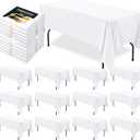BIGTONE 12 Pack White Rectangle Tablecloth 60 x 102 Inch, Cross Ribbon Packing Reusable Table Clothes for 6 Foot Tables, Wrinkle Resistant Polyester Fabric Table Cover for Wedding, Party, Banquet