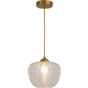 KCO Lighting Clear Glass Pendant Lights Kitchen Island Light Fixture Vintage Ribbed Glass Ceiling Light Antique Brass Pendant Light Gold Globe Pendant Light Fixture