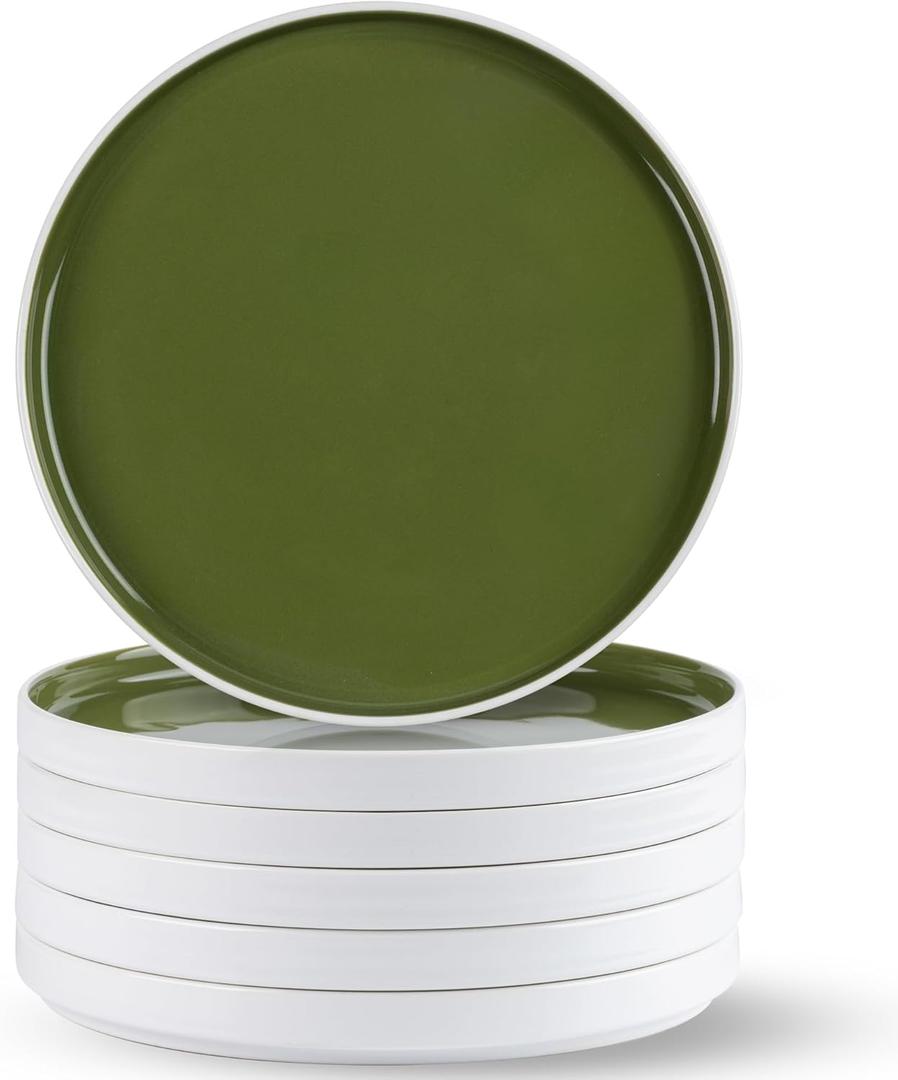 AmorArc Ceramic Plates Set of 6, 8.0 Inch Round Stoneware Salad Plates Use for Dessert, Salad, Appetizer etc,Microwave and Dishwasher Safe, Scratch Resistant Small Deep Dinner Plates-Light Green