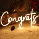 SYLHOME Congrats LED Neon Light Sign for Wedding Birthday Party Graduation Background Wall Decor Sign Celebration Banquet Light Up Sign 15.75" X 7.4" USB Indoors Warm White