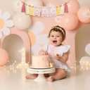 Daisy One High Chair Banner - Spring Theme Birthday Celebration Decorations Pink Floral Banner for Baby