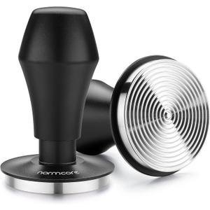 Normcore 58.5mm Espresso Coffee Tamper V4 - Spring Loaded Tamper With Stainless Steel Ripple Base - 15lb / 25lb / 30lbs Replacement Springs - Anodized Aluminum Handle and Stand (Black)