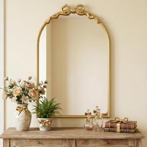 Gold Arch Bow Mirror, 25"x16" Vintage Mirror with Metal Frame