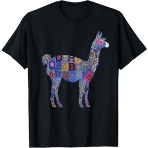 Peru Souvenir Llama Alpaca Flowers Peruvian Souvenir T-Shirt, XL