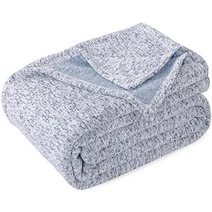 KAWAHOME Summer Sweatshirt Blanket King Size for Bed-Lightweight Breathable Blankets, Soft Thin Knit Jersey Blanket for Hot Sleepers, 108 X 90 Inches, Heather Blue