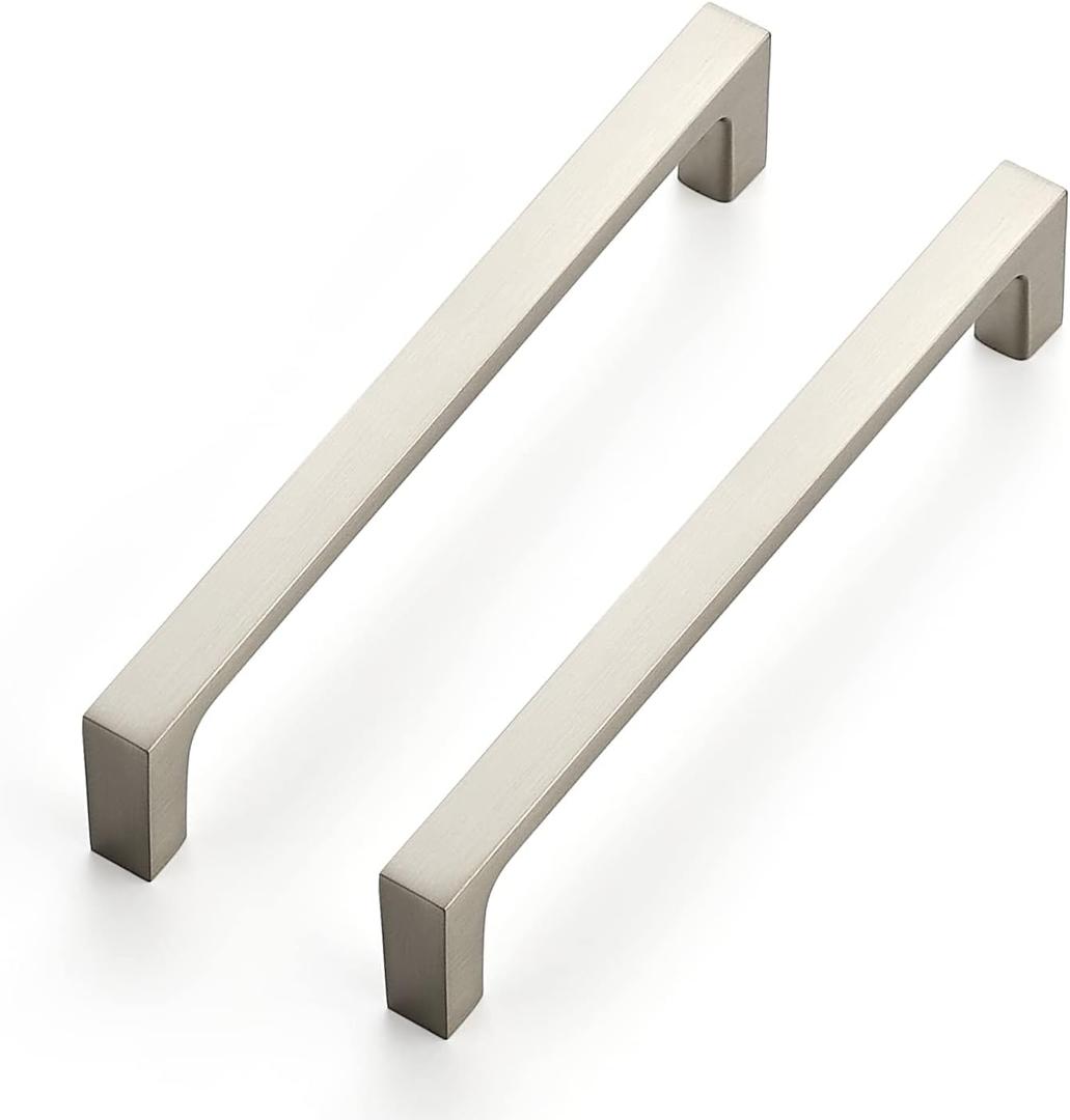 Ravinte 15 Pack Solid 5 Inch Square Cabinet Handles - Brushed Nickel Pulls for Drawers and Kitchen Cabinets - Hardware Handles (5" Hole Center)