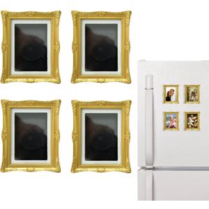 4 Pack Magnetic Picture Frames for Refrigerator - 3"x2" Vintage Mini Gold Photo Frames(Dimensions with Card Size2.4" X 1.6"), Antique Ornate, Paintings, Kitchen Decor, Home & Office Decorative Gift (Classic Gold)