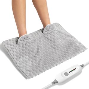 Electric Heated Foot Warmer Soft Flannel Foot Heater with 2h Auto Off & 3 Heat Levels Full Body Use Heating Pad for Feet, Abdomen, Cramps, Pain Relief Pocket Design 16" x 22" Light Grey