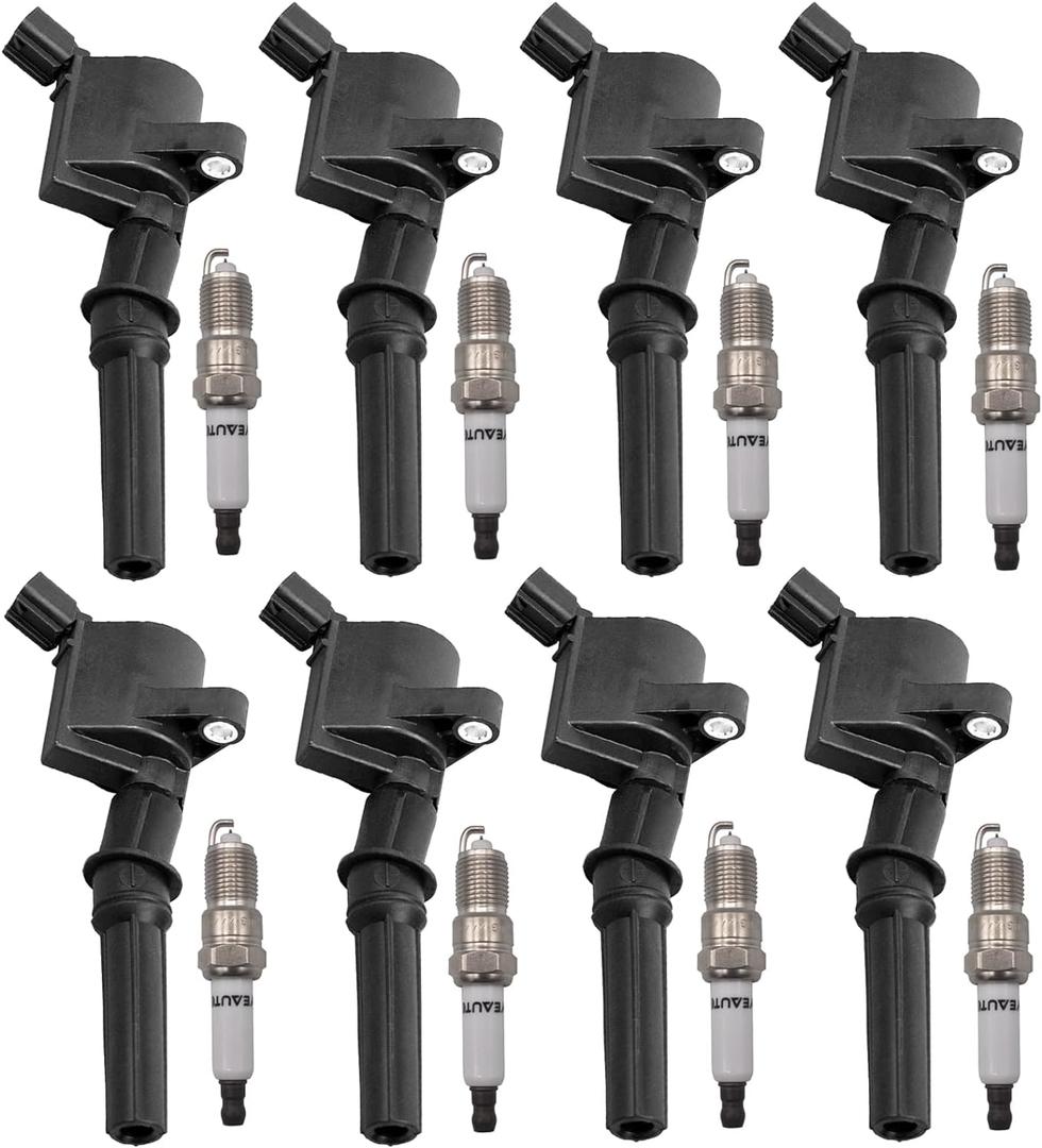 Ignition Coil Pack Iridium Spark Plug Pack DG508 Set of 8 Compatible with Ford Lincoln Mercury F150 F250 F350 E150 E250 Expedition Mustang Lincoln 4.6L 5.4L
