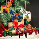 Dala Horse Swedish Christmas Decorations 6 PCS Double-Sided Wooden Dala Horse Ornament for Home Christmas Tree,Table,Wall, Party Gift
