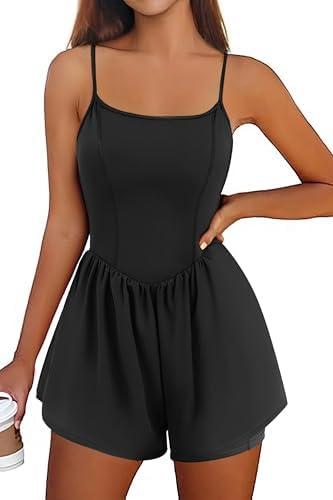 Ekouaer Womens Summer Sleeveless Workout Rompers Athletic Jumpsuit Double Lined Shorts One Piece Gym Yoga Clothes M