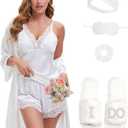 EPLAZA Bride Robe for Wedding Day Set Bridal Robes Silky Lingerie Pajamas Set Slippers for Wedding Bridal Bachelorette Party (Small, White)