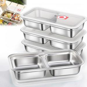 4 Pack Reusable Stainless Steel Snack Containers with Lids, Double Compartment Grab and Go Snack Food Storage Durable Portable for Adults Travel and Outdoor Camping Lunch Snack Boxes (Medium, White)