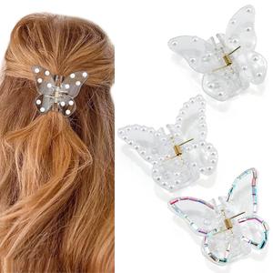 Canitor Butterfly Claw Clips 3Pcs: Butterfly Hair Clips for Women - Clear, Pearl - Thick, Thin Hair - Elegant, Medium Size (1 Count (Pack of 3), Style-11)