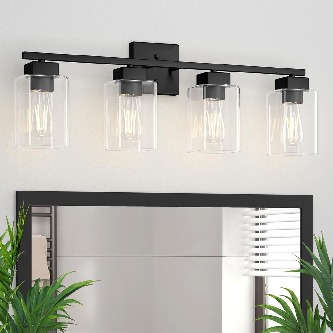 Espird 4 Light Bathroom Vanity Light - Matte Black Bathroom Light Fixtures Square Design & UL Certification, Square Light Fixture Over Mirror, Farmhouse Light Fixtures for Bathroom & Bedroom