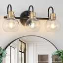 3 Lights Bathroom Light, Black Gold Vanity Light Fixture, Wall Sconces with Globe Clear Glass Shade, Farmhouse Wall Mount Lamp for Mirror, Kitchen, Porch, Living Room, Workshop