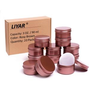 3 Ounce Tins Cans 3 Oz. Tins Containers Round Tins Metal with Lids Aluminum Metal Containers Metal Tins Jars for Balm,Candy,Salve,Candles,Pack of 20(Rosy Brown)