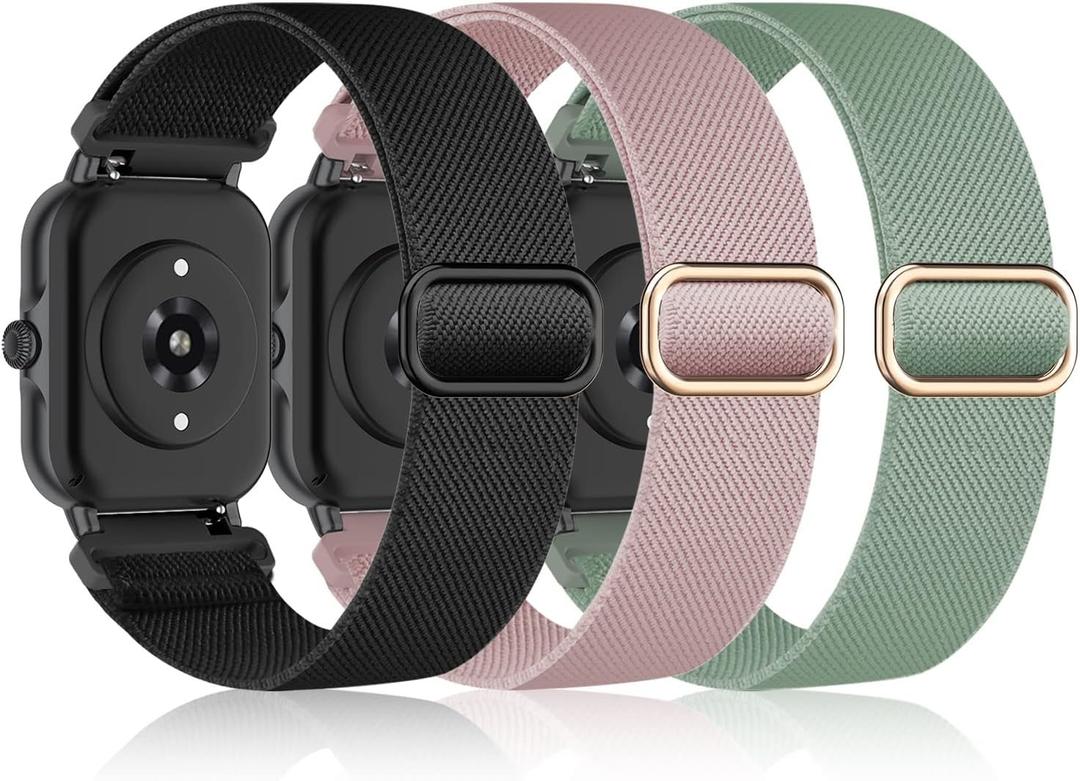 3 Pack 19mm Stretchy Nylon Watch Bands for ID205L Veryfitpro Smart Watch,Soft Sport Band Quick Release Wristband Loop Elastic Strap for Willful YAMAY SW021 ID205L/SW025 ID205S Women Men (Black+Rose Pink+Cactus)