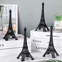 Therwen 4 Pcs Eiffel Tower Statue Decor Metal Paris France Eiffel Tower Model Figurine Paris Craft Art Statue Model Desk Room Decoration Gift for Party Table(7 Inch,Black)