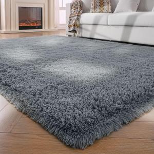 Shag Rugs 8x10 Living Room: Shag Area Rug for Bedroom - Gray Large Fluffy Soft Carpet (Grey, 8x10 Feet)