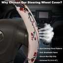 Cherry Blossom Japanese Sakura Steering Wheel Cover for 14.5-15 Inch (37-38 cm) Wheels, Premium Fabric with Non-Slip Rubber Inner Ring