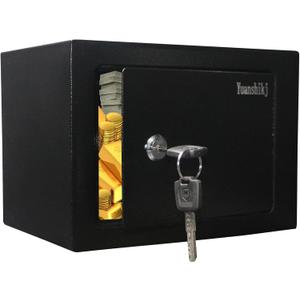 Yuanshikj Safe Box with Key Lock, Steel Security Lock Box, 0.23 Cubic Feet, 9.1" W x 6.7" D x 6.7" H, Small Hidden Safe for Home Office Cash Jewelry Storage (BLACK)