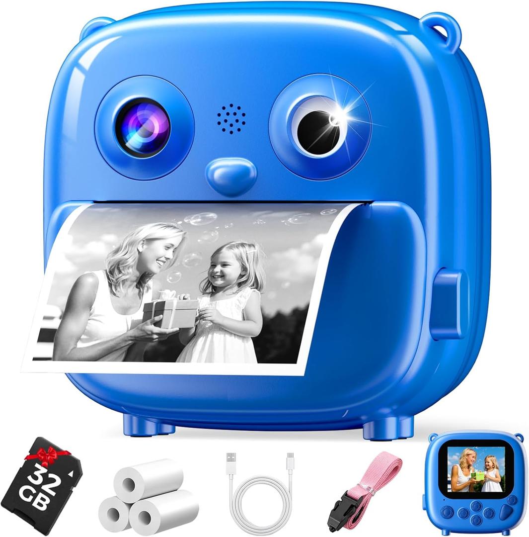 Kids Instant Print Camera- Christmas Birthday Gifts for Age 3-12 Girls Boys- 1080P HD Video Digital Camera with Photo Printing- Toddlers Portable Toys for TravelCity Discovery- Blue