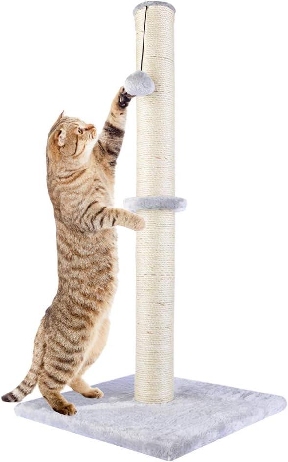 Dimaka 29" Height Tall Cat Scratching Post, Claw Scratcher with Sisal Rope and Covered with Soft Smooth Plush, Vertical Scratch, Full Strectch for Standard Size Cats, Grey, 29 inches for All Cats