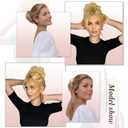 RUWISS Claw Clip Messy Bun Hair Piece Real Human Hair Buns Wavy Curly Chignon Hair Bun Extensions Tousled Updo Hair Buns Claw Clip Ponytail Hairpieces, Medium Brown (Warm/Reddish Tone)
